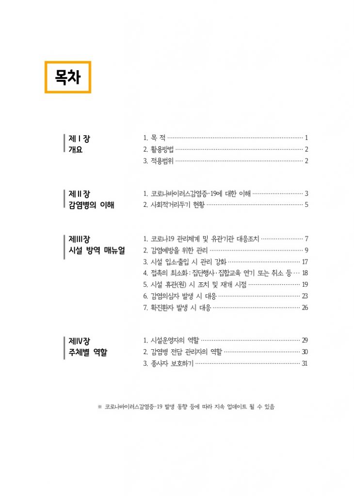 경기도 사회복지 G-방역+ 운영매뉴얼_목차